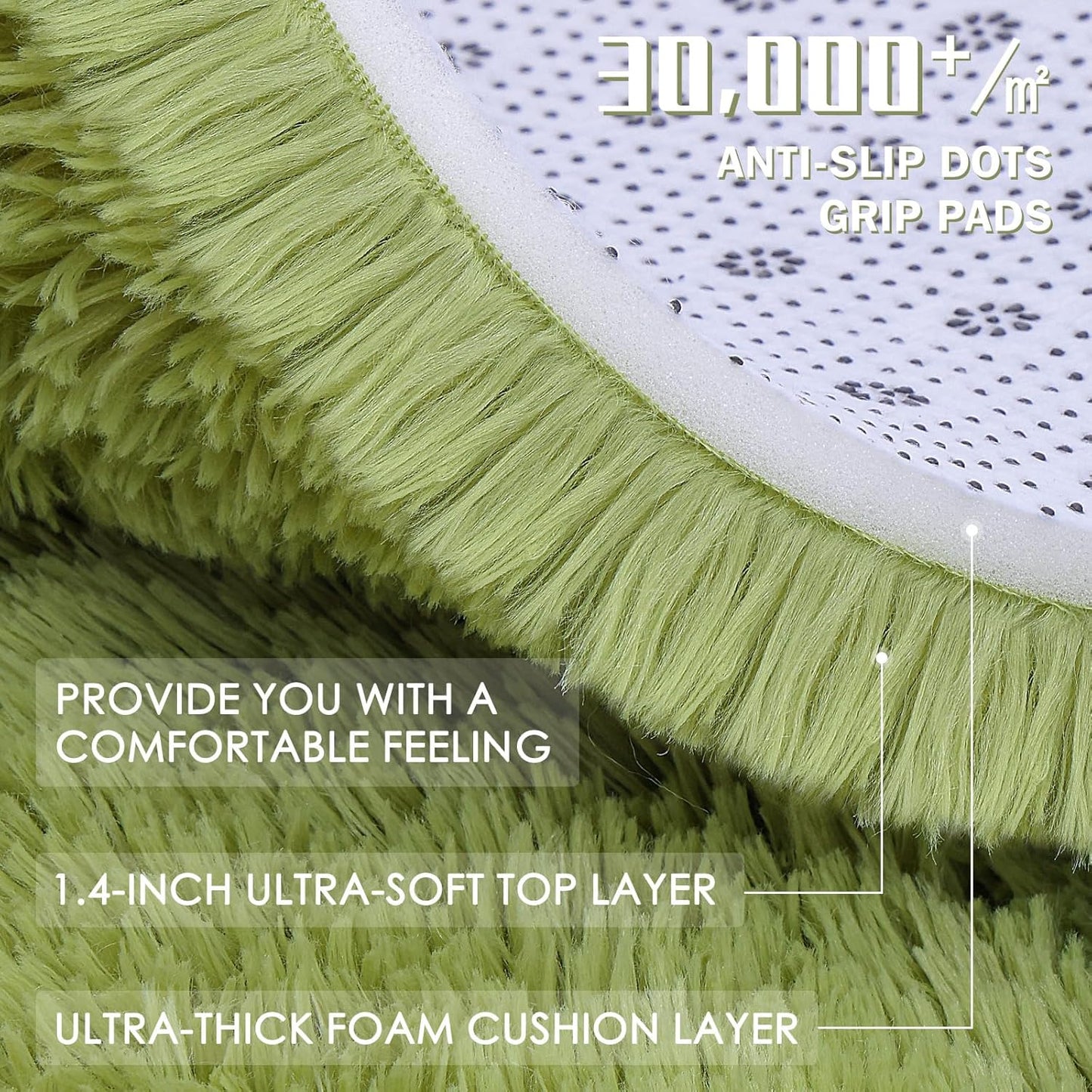 OLANLY 3x5 Soft Fluffy Shaggy Bedside Rug - Machine Washable Indoor Carpet for Kids & Nursery | Grass Green