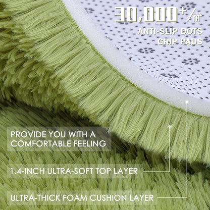 OLANLY 3x5 Soft Fluffy Shaggy Bedside Rug - Machine Washable Indoor Carpet for Kids & Nursery | Grass Green