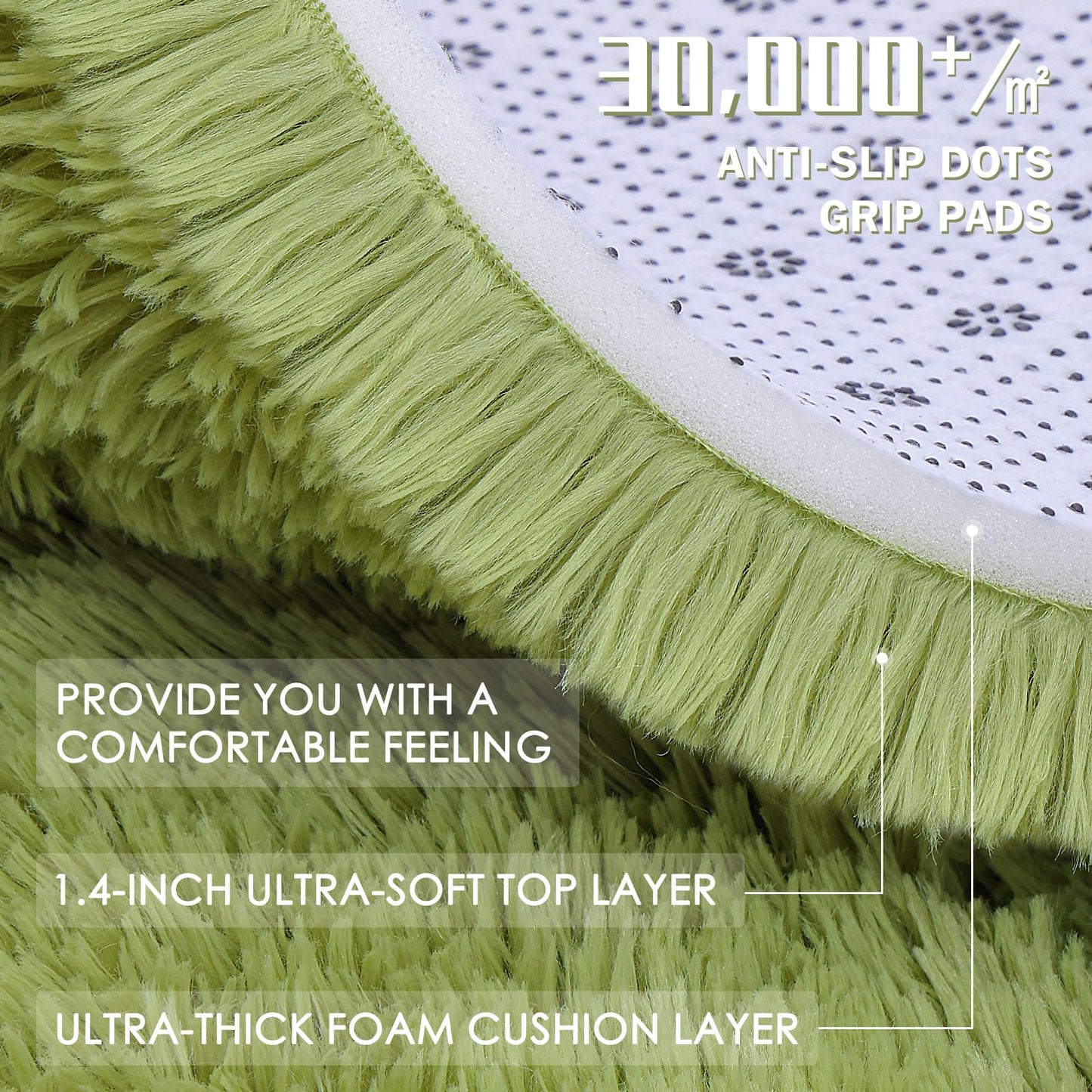 OLANLY 2x5 Machine Washable Runner Rugs for Hallway, Soft Fluffy Shaggy Bedside Rugs for Bedroom, Living Room, Indoor Floor Carpet for Kids Girls Boy, Nursery Rooms, Home Decor Aesthetic, Grass Green