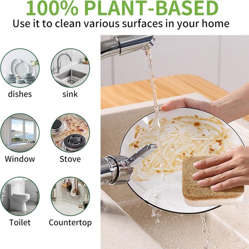 Kickleen 12-Pack Natural Kitchen Scrub Sponges - Biodegradable & Non-Scratch | White