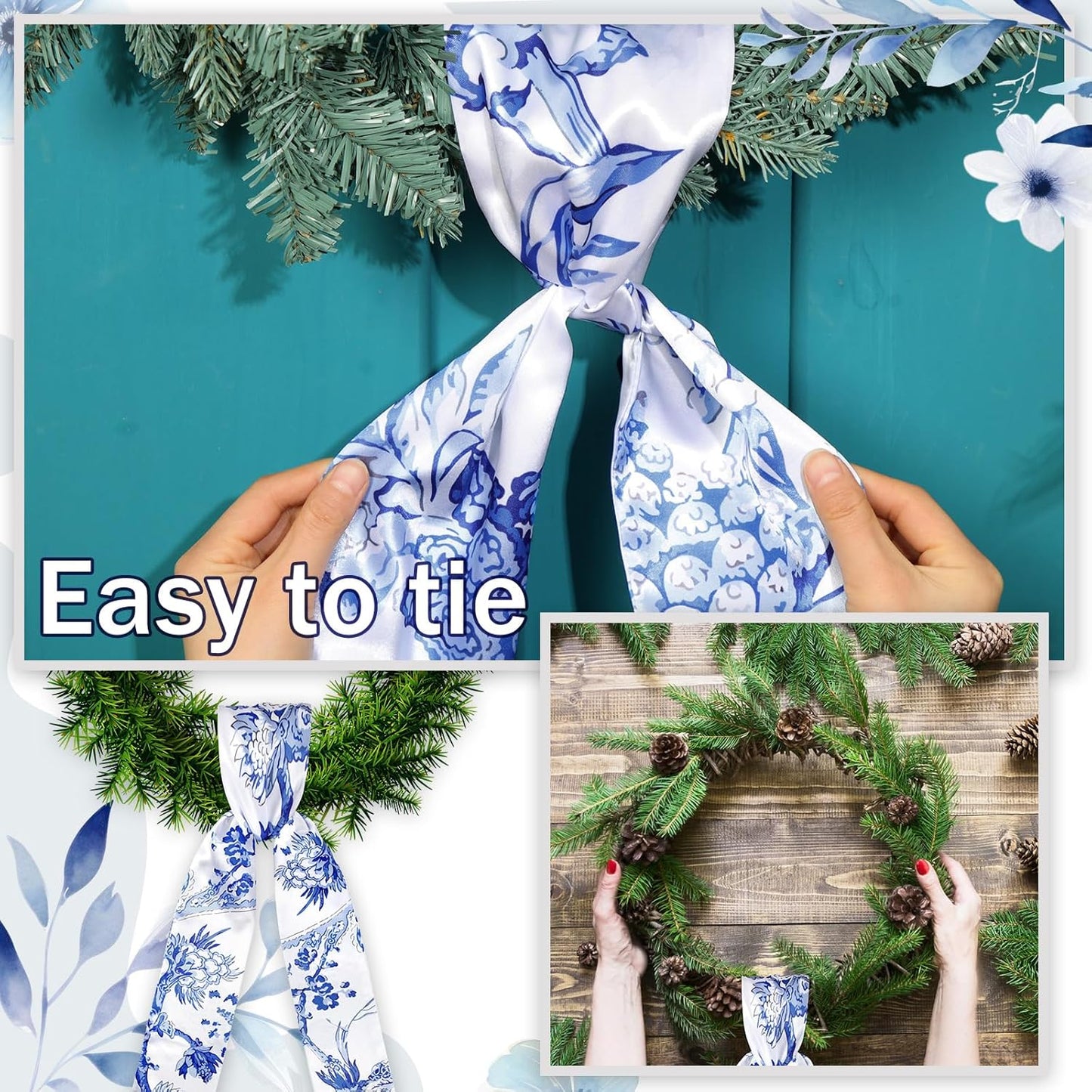 XunYee Wreath Sash Set - 6 Pcs Embroidery Monogram Decor for Indoor/Outdoor Use | Chinoiserie Design
