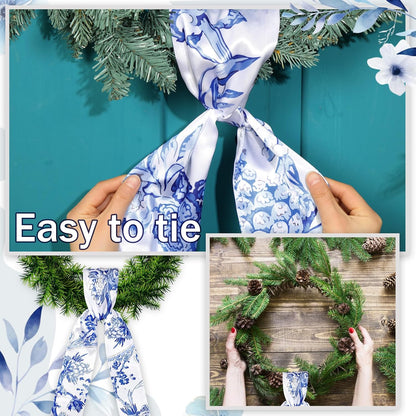 XunYee Wreath Sash Set - 6 Pcs Embroidery Monogram Decor for Indoor/Outdoor Use | Chinoiserie Design