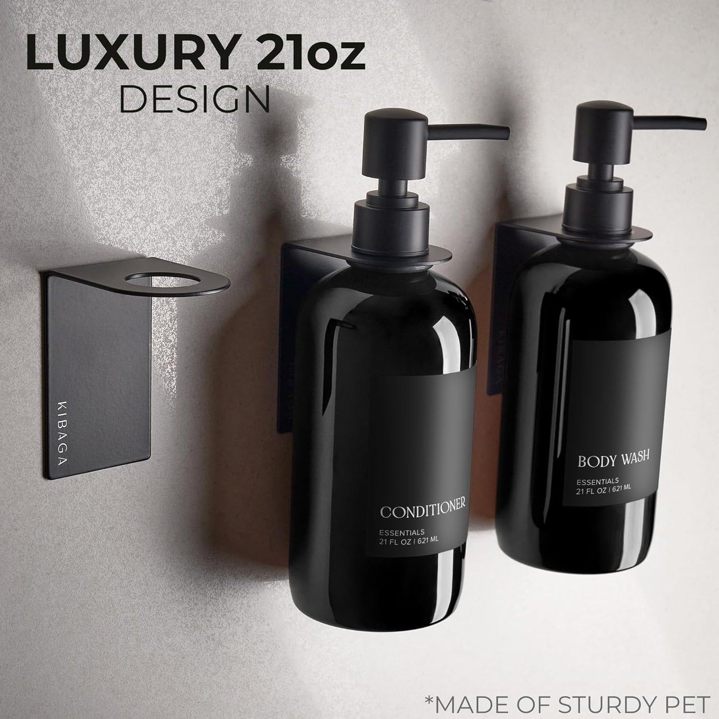 Stylish Shampoo & Conditioner Dispenser Set - Modern Wall-Mount 21oz Soap Bottles with Labels