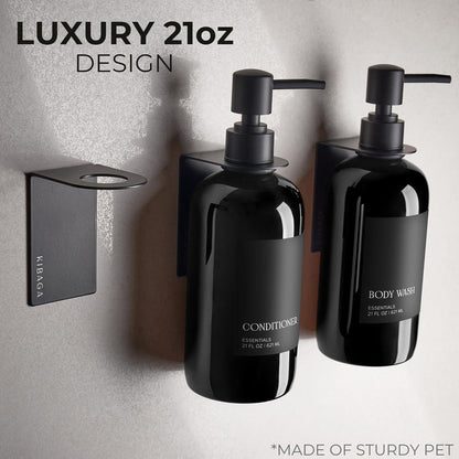 Stylish Shampoo & Conditioner Dispenser Set - Modern Wall-Mount 21oz Soap Bottles with Labels