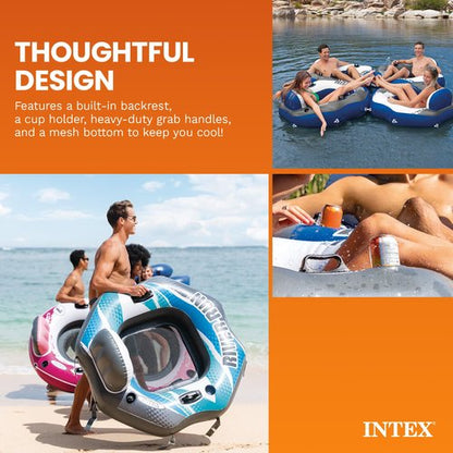 INTEX 58854EP River Run Connect Inflatable Floating Lounge: Comfortable Backrest – Built-in Cup Holder – Durable Grab Handles – Easy-to-Use Connectors – 220lb Weight Capacity
