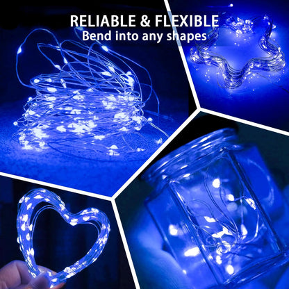 Skiennix 50 Pack Blue Fairy Lights - 7Ft 20 LED Twinkle String Lights | Battery Operated & Waterproof for Weddings, Parties, & Holidays
