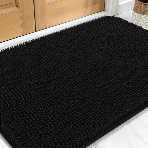 OLANLY Dog Door Mat for Muddy Paws 32x20, Absorbs Moisture and Dirt, Absorbent Non-Slip Washable Doormat, Quick Dry Chenille Mud Mat for Dogs, Entry Indoor Entryway Carpet for Inside Floor, Black