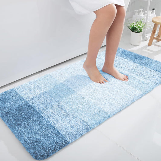 OLANLY Large Bath Rugs - Extra Soft Microfiber with Rubber Backing | Quick Dry, Machine Washable, Sky Blue 45x27