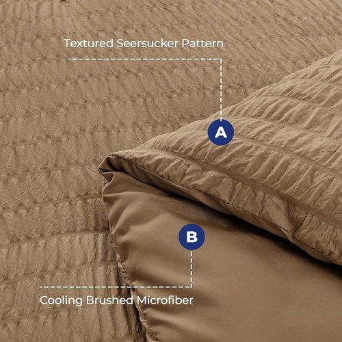 HYMOKEGE Queen Comforter Set - 7-Piece Seersucker Luxury Bedding Set for All Seasons | Brown