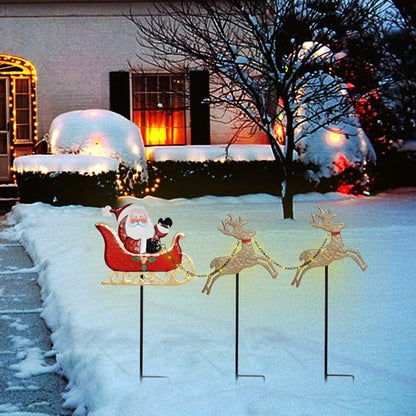 FORUP Christmas Garden Stakes - Lighted Santa Claus & Reindeer Outdoor Yard Ornaments | Festive Decor