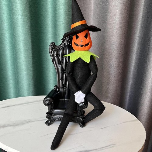 Danoni Halloween Pumpkin Elf Doll - Handmade Toy with Black Hat, White Gloves & Cape | Perfect for Autumn Decor
