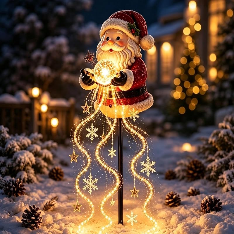 Santa Claus Snowman Magic Fountain LED Garden Light - Solar Snowflake Cascade