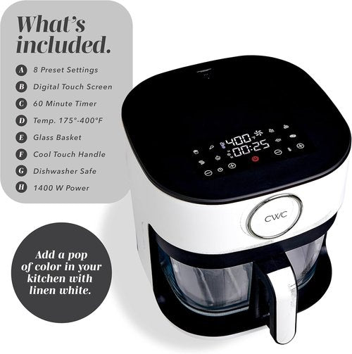 Cook With Color 5.5Qt Digital Kitchen Air Fryer - 1400W, 8 Healthy Cooking Presets, Linen White