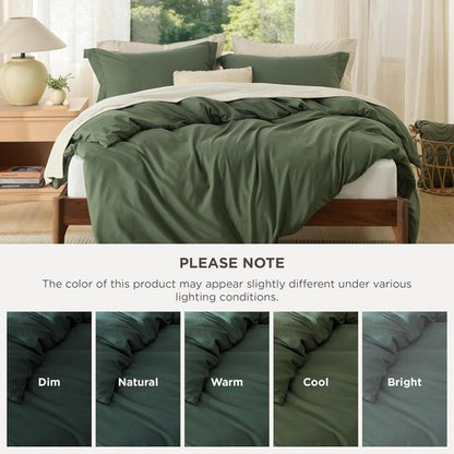 Bedsure Duvet Cover - Soft Double Brushed Queen Bedding Set with Zipper Closure | Olive Green, 3 Pieces