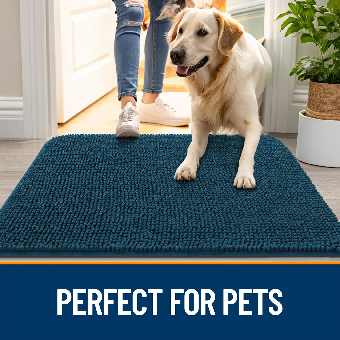 OLANLY Dog Door Mat - Absorbent Non-Slip Washable Doormat for Muddy Paws | 59x35 Atlantic Blue
