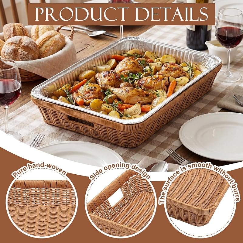 Sawysine 2 Pcs Large Wicker Pan Holder for 21x13-Inch Aluminum Foil Trays - Variation 2