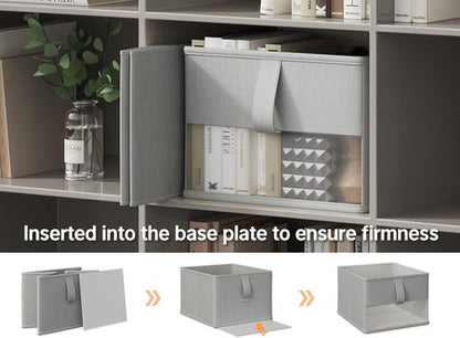 Foldable Storage Bins by [Brand Name] - Breathable Fabric Organizers with Clear Window | 3-Pack Gray, 11.5x8.75x6.5in for Closet, Toys & More