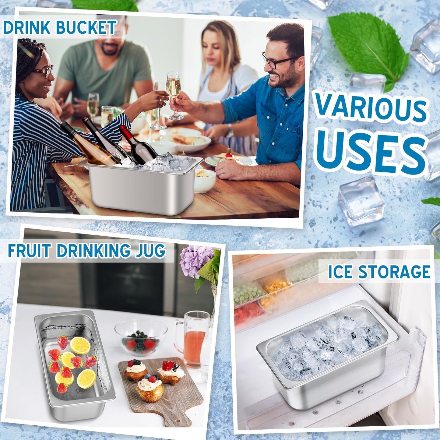 meekoo 2 Pack Ice Buckets for Parties Wine Beer Champagne Bucket Stainless Steel Bin for Freezer Metal Drink Buckets Cocktails Wine Cooling for Mimosa Bar Supplies (Small)