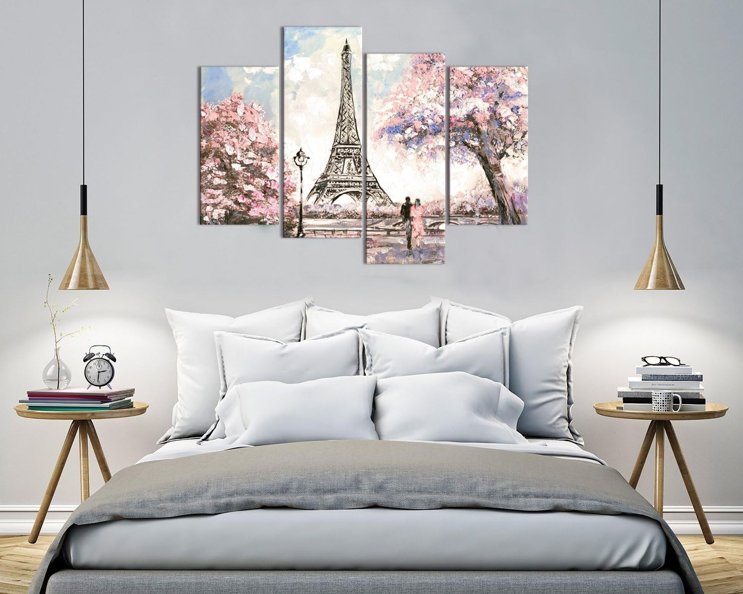 Visual Art Decor Pink Eiffel Tower Wall Art - Romantic Paris Landscape for Living Room | Framed 34x48in