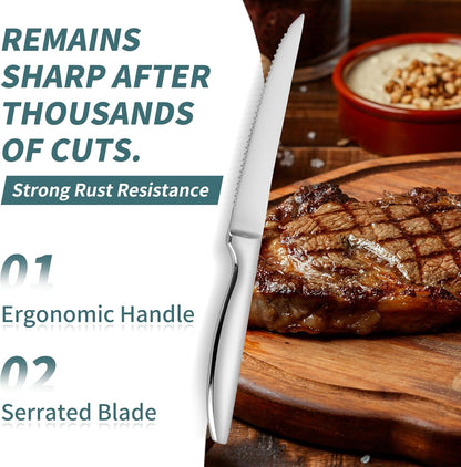 SuperCook Steak Knives Set - 12 High-End Stainless Steel Serrated Knives | Dishwasher Safe, Silver
