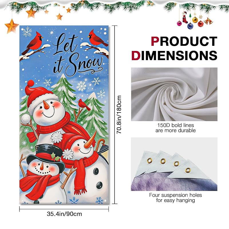 Door Cover Winter Wonderland Snowmen Pair - 35x71 Inch Polyester, Three Snowmen Variation