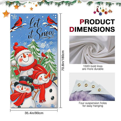 Door Cover Winter Wonderland Snowmen Pair - 35x71 Inch Polyester, Three Snowmen Variation
