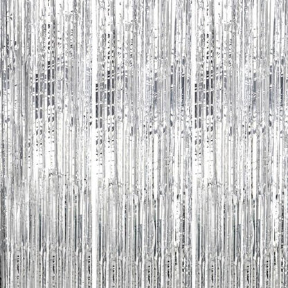 DECOCKRAT Foil Fringe Backdrop - Shiny Silver Tinsel Curtains for Party Decor | 3 Pack, 3.3x8.2 FT