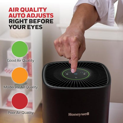 Honeywell HEPA Air Purifier - Compact Design for Small Rooms, 530 Ft² Coverage, 3-in-1 Filter, Black | Reduces Pet Dander, Smoke & Odors