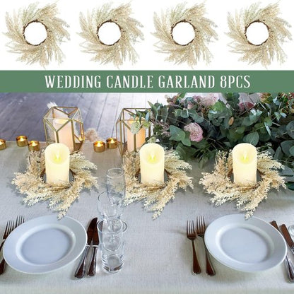 Hanaive Boho Candle Wreaths - 8 Pcs Small Faux Pampas Decor for Weddings & Home | 3.9 in