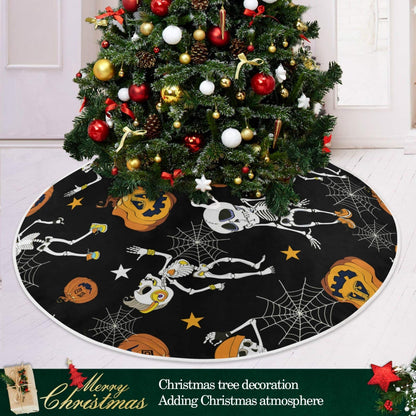 ALAZA Halloween Tree Skirt Decoration,Large Tree Skirt Ornament 47.2 Inch with Spooky Dancing Halloween Skeletons and Pumpkins Pattern for Halloween Party Holiday Home Decorations