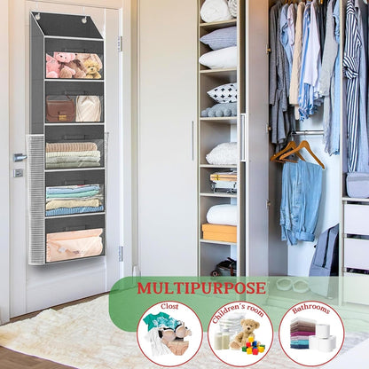 Ofiray-Home Over Door Wrapping Paper Organizer - 5 Removable Drawers & 2 Large Pockets for Gift Wrap Storage