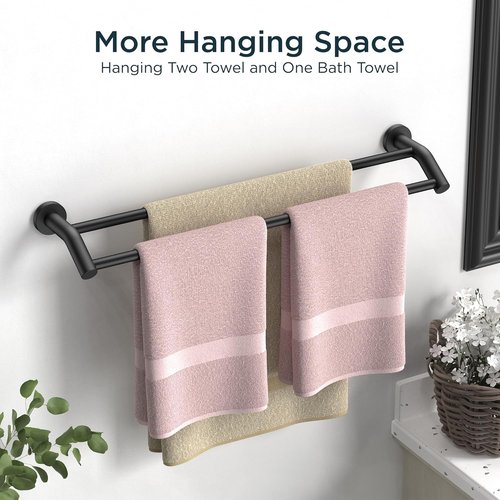 FORIOUS Double Towel Bar - 24 Inch Heavy Duty SUS304 Stainless Steel | Matte Black Space-Saving Design
