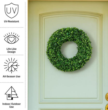 Pure Garden 19.5-Inch Boxwood Wreath - UV Resistant Artificial Wreath for All Seasons | Indoor/Outdoor Decor