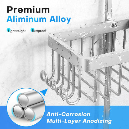 Sewulidon Aluminum Alloy Shower Caddy - Rustproof Handheld Shower Organizer | Height Adjustable 4 Levels with Hooks & Soap Holder