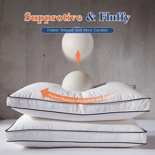 Decroom Goose Feather Down Fiber Pillows Queen Size Set of 2, Soft Pillows for Luxury Hotel Quality Gusseted Pillow 2 Pack, Bed Pillows for Sleeping, Breathable, Fluffy for Side, Back Sleepers