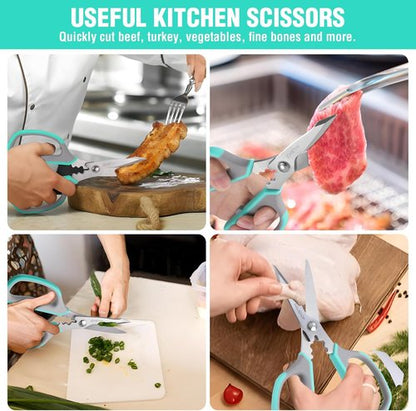 HAUSHOF Kitchen Scissors - Heavy Duty Stainless Steel Shears with Soft Grip | 8-1/4" U-Groove Design for Meat & Vegetables