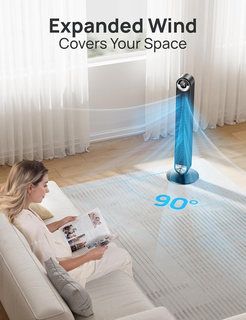 DREO Tower Fan - Ultra-Quiet 9-Speed Bladeless Floor Fan | 90° Oscillation & 12-Hour Timer