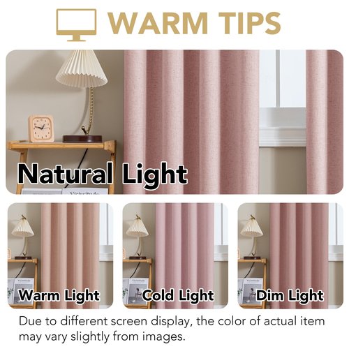 H.VERSAILTEX Linen Curtains 100% Blackout Curtains for Bedroom 45 inch Long Full Light Blocking Nature Linen Blended Window Curtains for Living Room Nickel Grommet (2 Panels, Heathered Baby Pink)