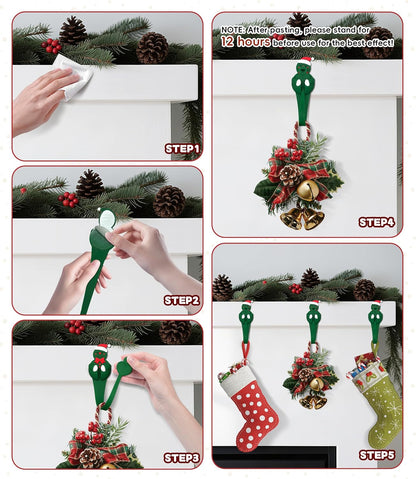 Skiennix 6-Pack Christmas Garland Hangers - Reusable Silicone Stocking Holders for Fireplace & Wreath (Green)