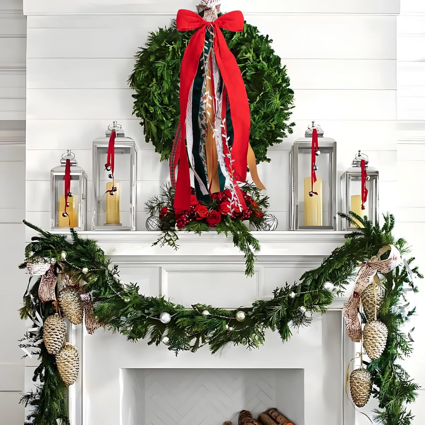RunNico Christmas Ribbon Bow Set - 2 Pcs Assorted Clip-On Wreaths | 30'' x 20'' Red & Green Decor