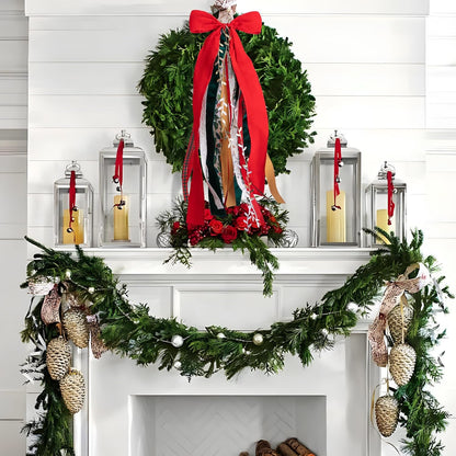 RunNico Christmas Ribbon Bow Set - 2 Pcs Assorted Clip-On Wreaths | 30'' x 20'' Red & Green Decor