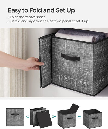 SONGMICS Storage Cubes - 13-Inch Foldable Non-Woven Fabric Bins with Double Handles | Set of 6, Classic Black