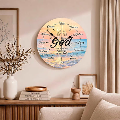 12 Inch Bible Verse Clock Put God First - Christian Wall Clock, Silent Non-Ticking