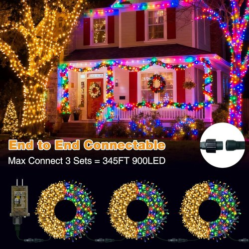 Btfarm Color Changing Christmas Lights - 115FT 300 LED Outdoor Fairy Lights | Battery Operated, 3 Modes