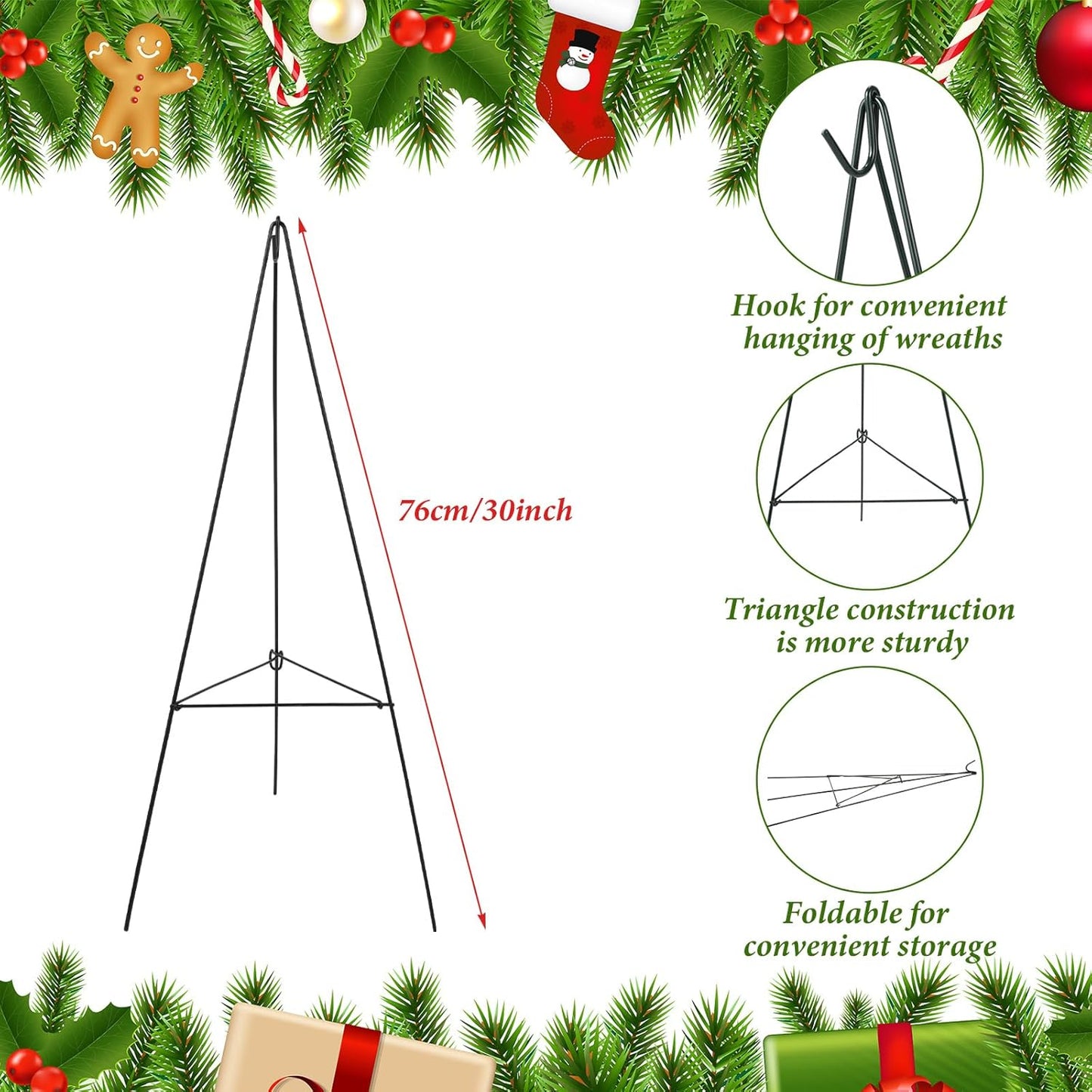 Soaoo Christmas Wreath Stand - Metal Easel for Cemetery Grave Flower Holder | 30-Inch Gravestone Decor