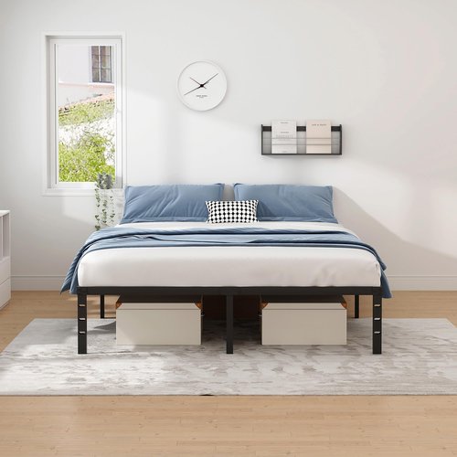 NEW JETO Metal Bed Frame,Full Size Bed Frame with Storage Space,Heavy Duty Sturdy Mattress Foundation,Easy Assembly,No Box Spring Needed, Black,16 Inch,Full