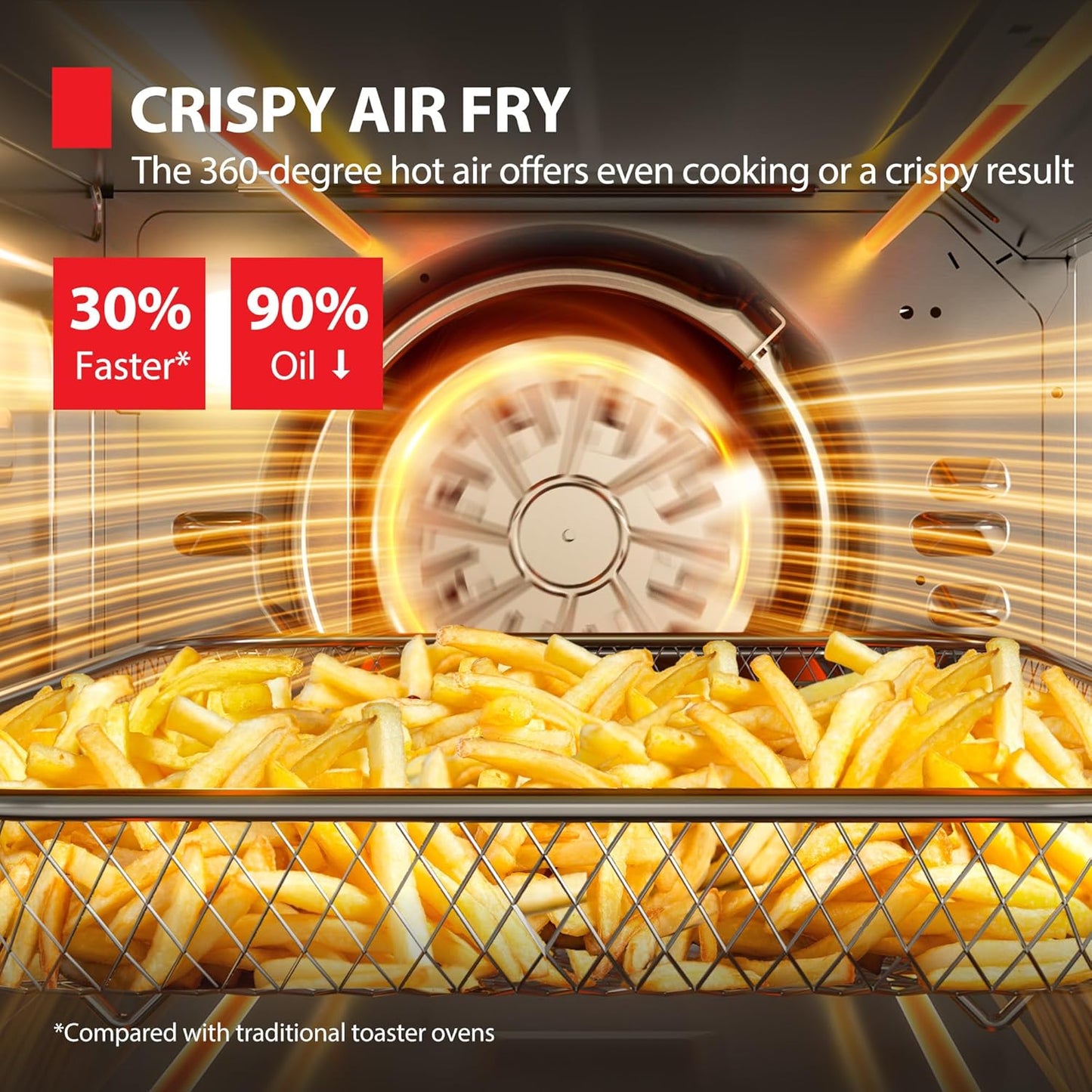 TOSHIBA ChefFry Air Fryer Toaster Oven - 26.4-Quart Capacity, Stainless Steel | Toast, Bake, Broil & Dehydrate