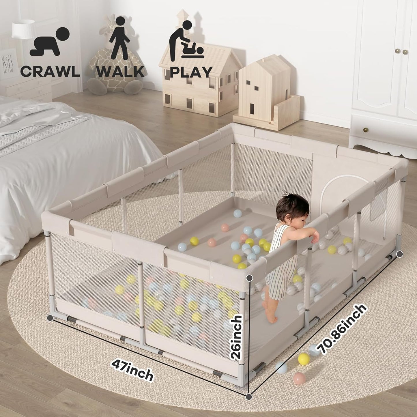 ZEEBABA Baby Playpen - Spacious 71x47 Inch Playpen for Babies & Toddlers | Ideal for Apartments