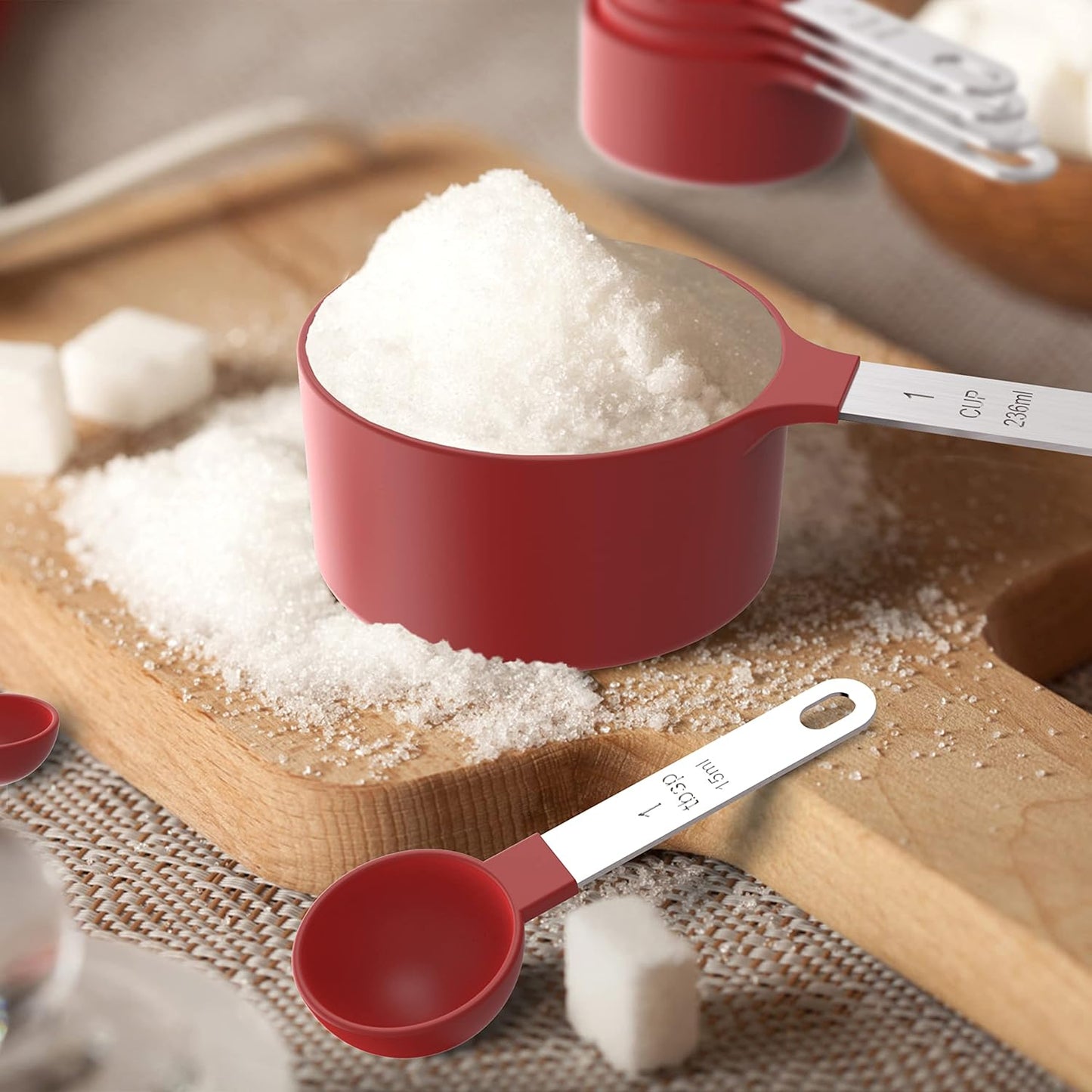 TILUCK Measuring Cups & Spoons Set - Stackable Kitchen Gadgets with Stainless Steel Handles | Red