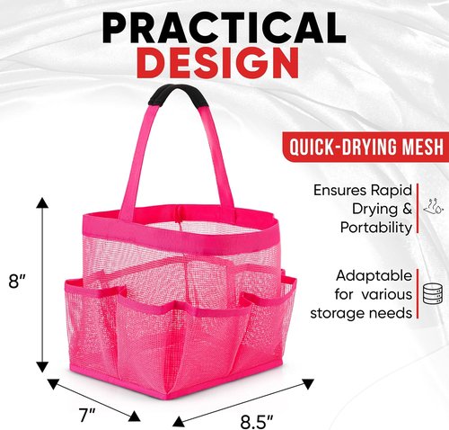 Masirs Shower Caddy - 9 Pocket Portable Bathroom Organizer Tote for Travel & Gym | Collapsible Pink Design